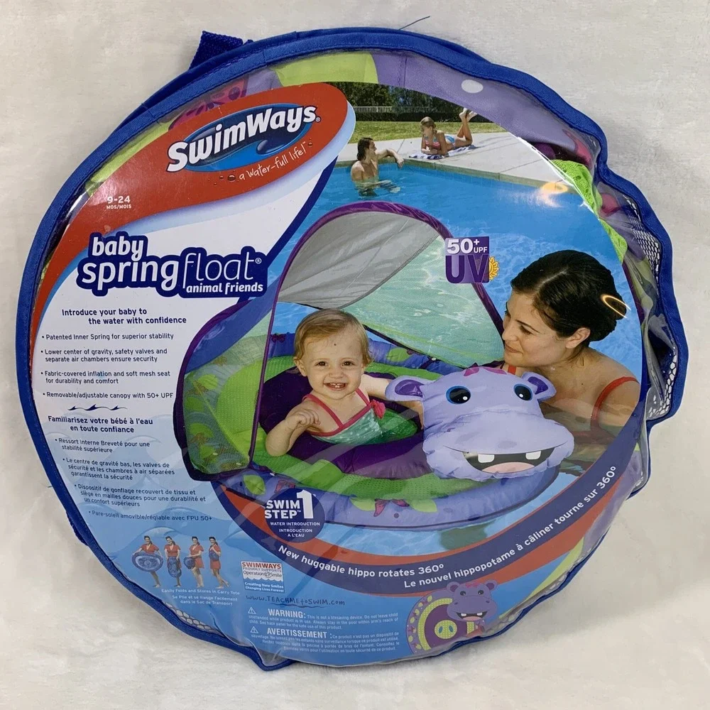 SwimWays Inflatable Baby Spring Pool Float Animal Friends‎ Huggable Hippo Canopy